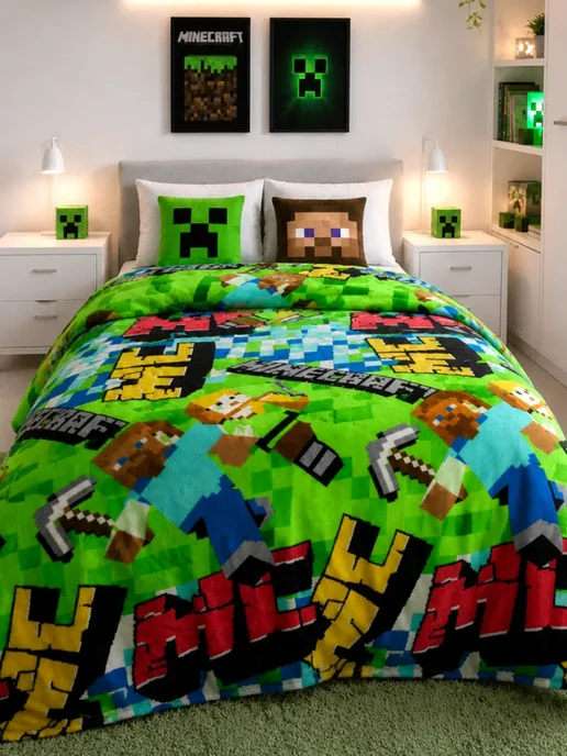 Павлинка Плед 150х200 детский пушистый на кровать на диван Minecraft, 150x200, фото 4