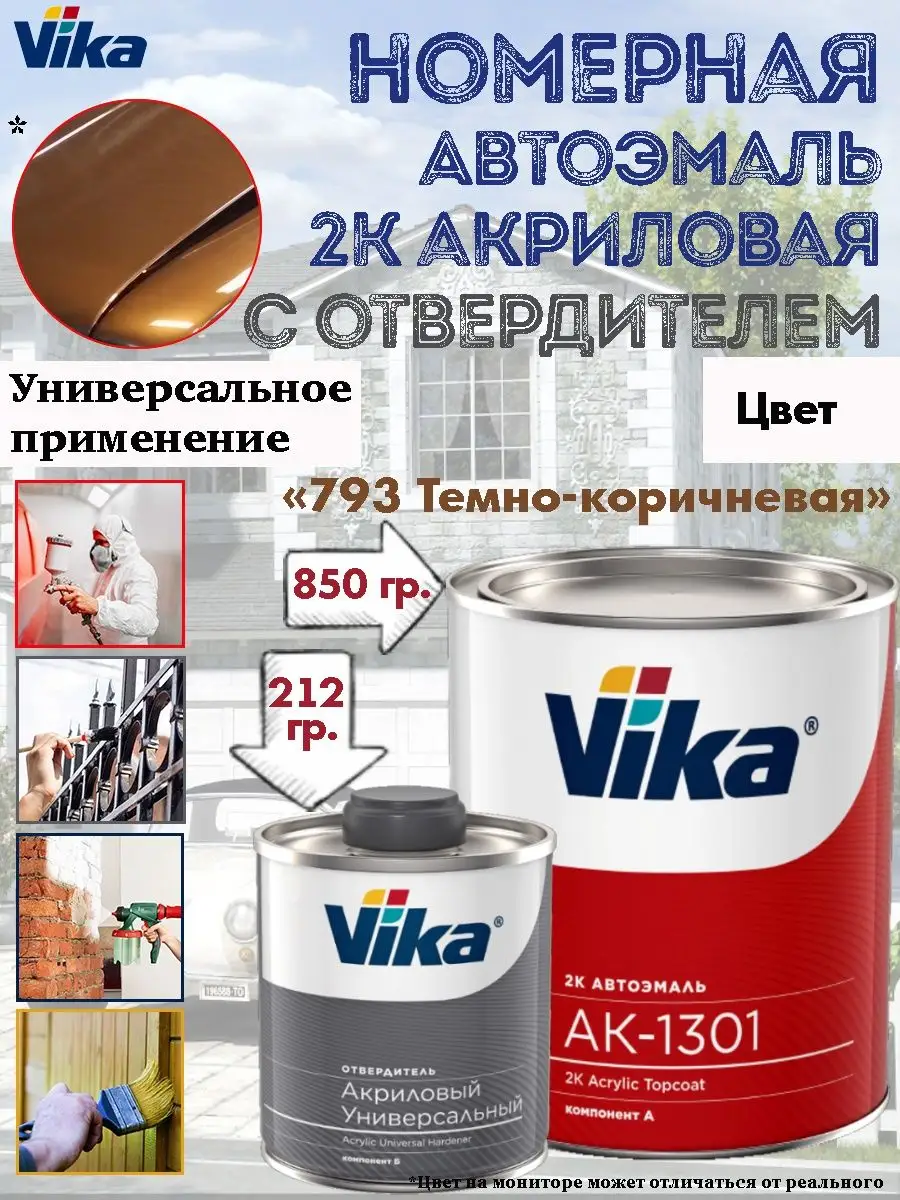 Акриловая 2К эмаль автомобильная, цвет 793 Темно-коричневая VIKA 152981356  купить за 3 038 ₽ в интернет-магазине Wildberries