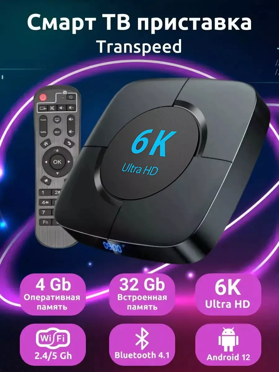 Transpeed Смарт тв приставка 4/32 6K медиаплеер tv box