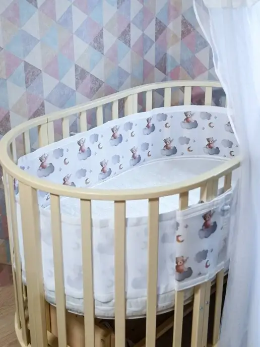 BAMBELINKI Бортики в кроватку для новорожденных сетка, дышащие, белый, фото 5