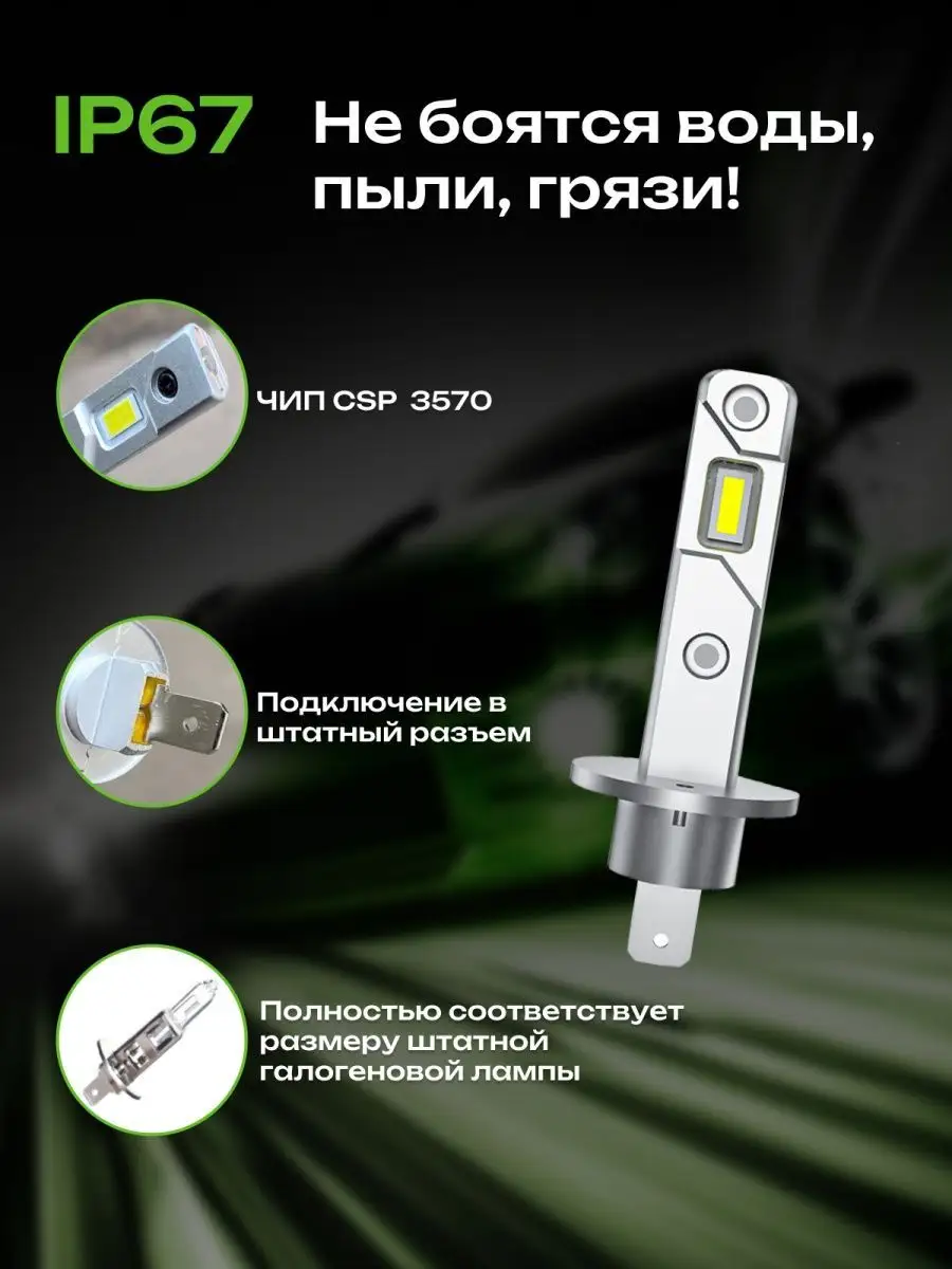 Компактные светодиодные LED лампы H1 mini диодные для авто CarStore52  153271635 купить за 1 201 ₽ в интернет-магазине Wildberries