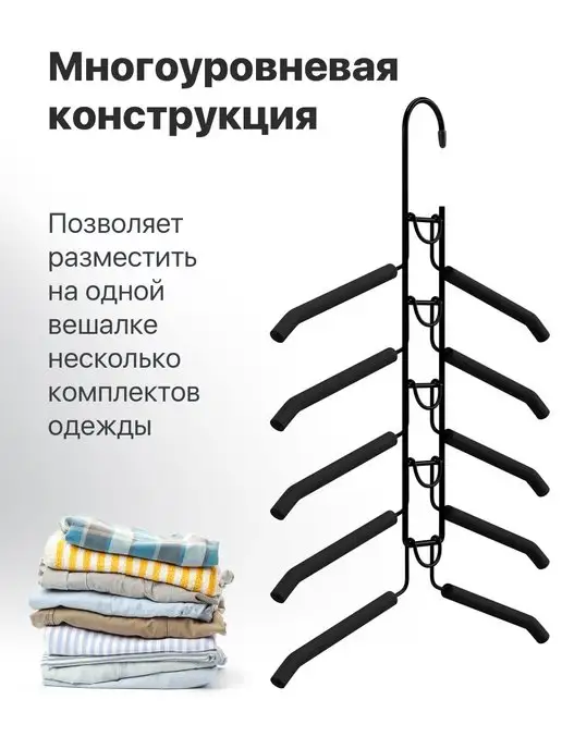 DEFENDER Плечики для одежды съемные 5 уровней металлические, черный, фото 2