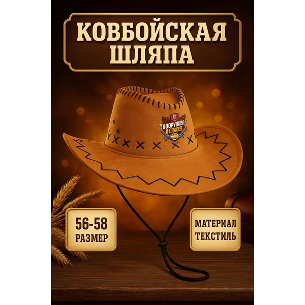 Ковбойская шляпа "Вооружен и опасен" р-р. 56-58