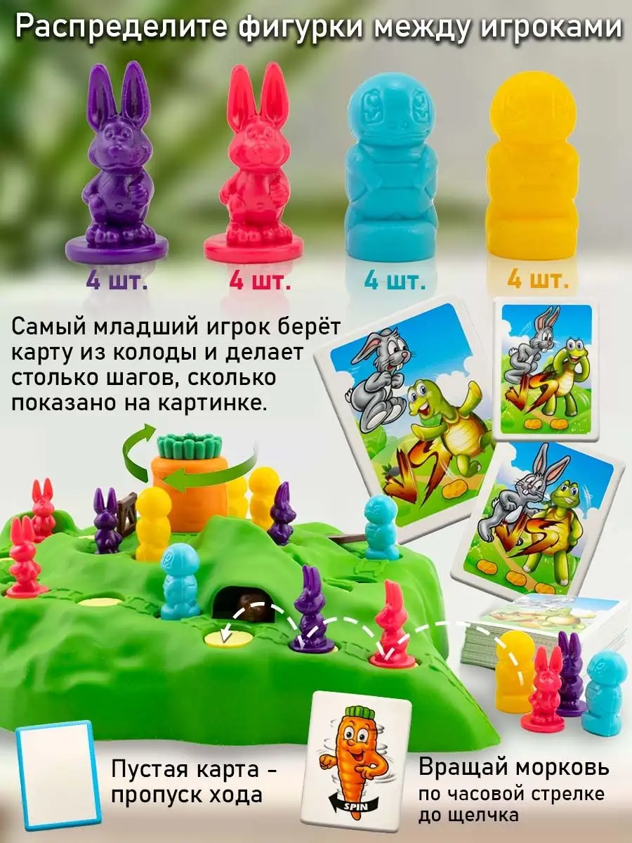 Настольная игра ходилка Зайцы и морковка Ушастые гонки 2 Chilink 153609754  купить в интернет-магазине Wildberries