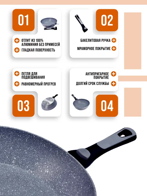 Сковорода с антипригарным покрытием и съемной ручкой, 24 см - фото 12