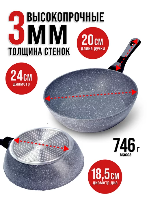 Сковорода с антипригарным покрытием и съемной ручкой, 24 см - фото 2