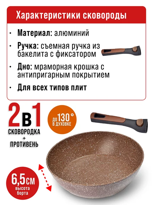 Сковорода со съемной ручкой 24 см - фото 3