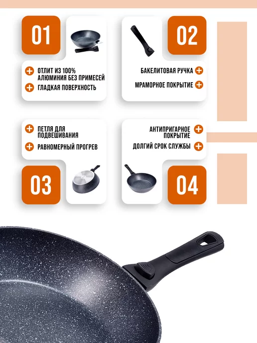 Сковорода с антипригарным покрытием и съемной ручкой, 26 см - фото 12