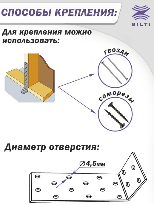 Bilti Уголок крепежный анкерный 40х100х40 (10 шт.), 100x40, 25 шт, фото 2