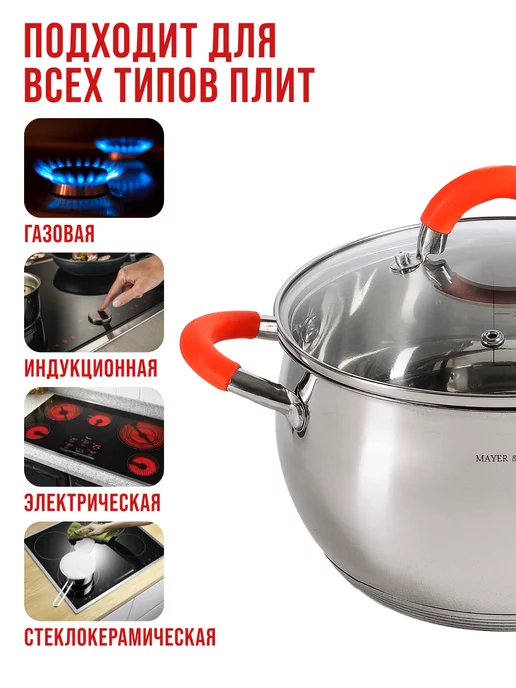 Кастрюли набор с крышкой нержавейка с толстым дном 3 шт - фото 9