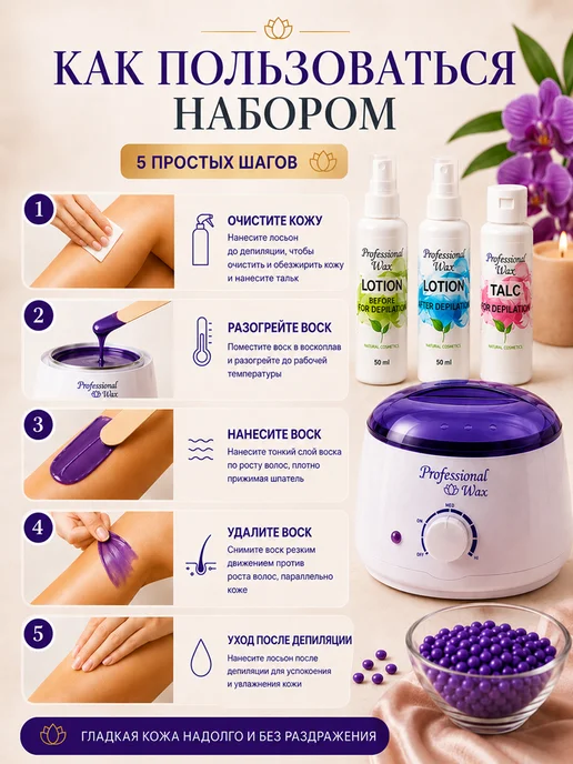 Professional Wax 100 Воскоплав для депиляции с воском набор 9 в 1, вариант, фото 3