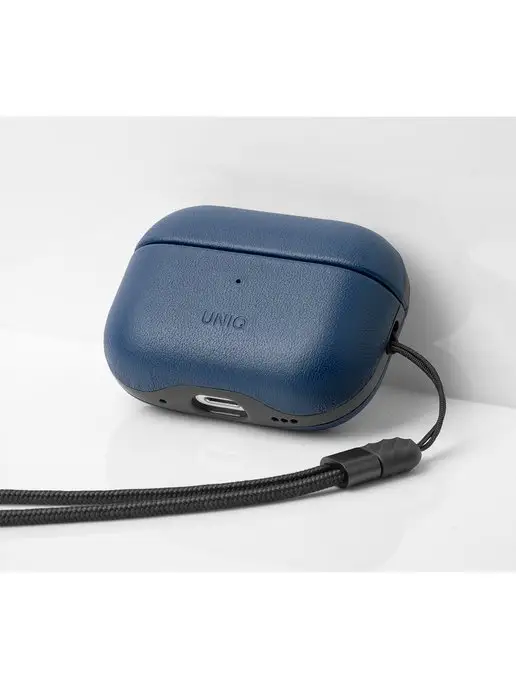 UNIQ Чехол для Airpods Pro 2 Terra Genuine Leather со шнурком, синий, фото 2