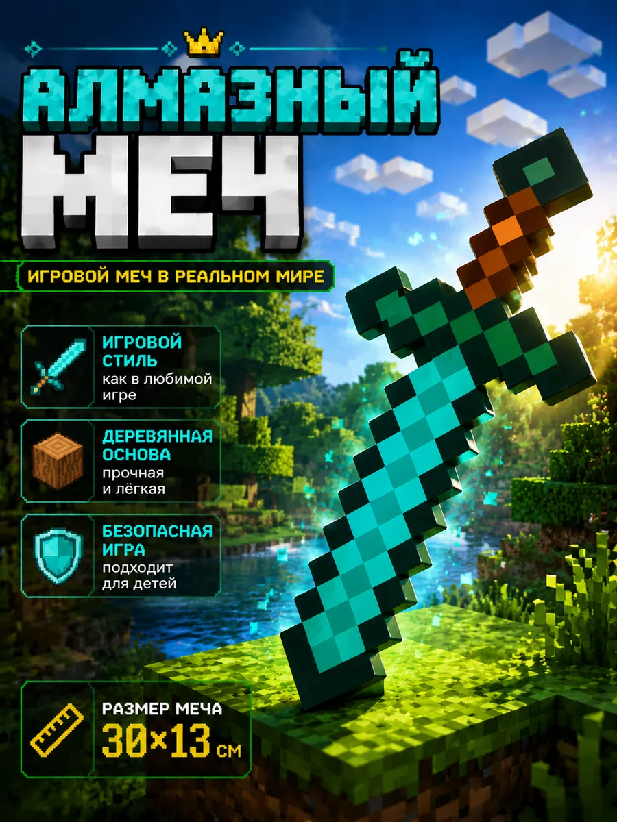 Алмазный меч игрушечный Майнкрафт