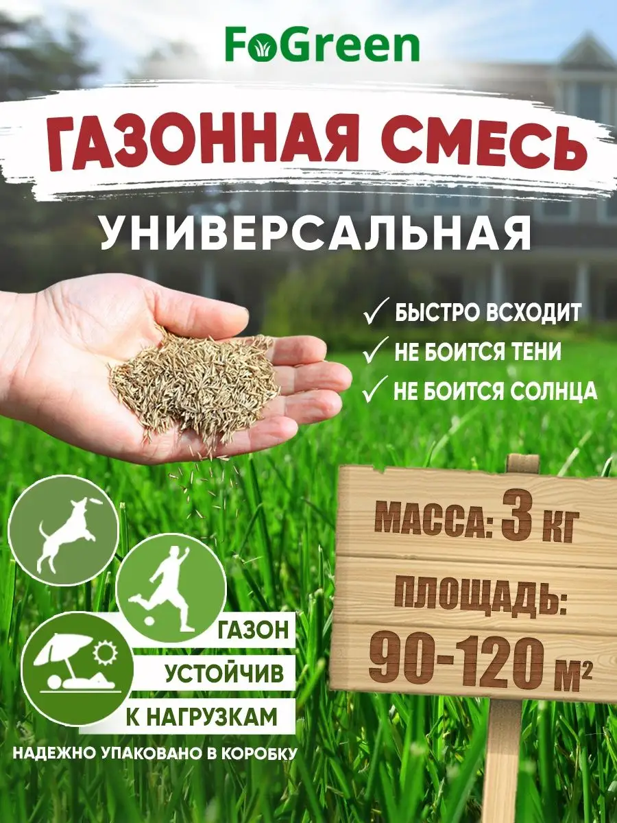 Газонная трава семена 3 кг для дачи и сада