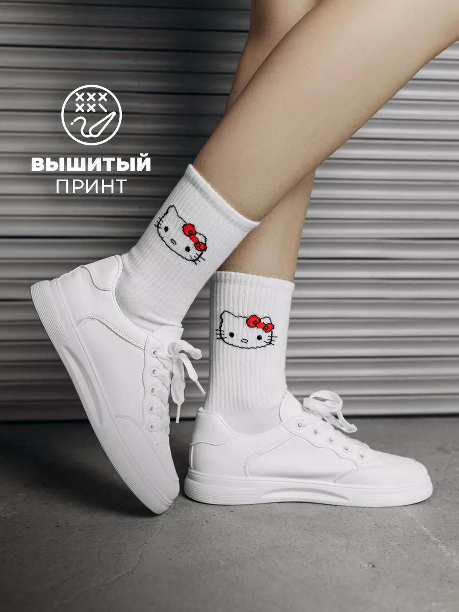 Носки женские белые высокие с принтом аниме y2k Hello Kitty 154141636  купить за 209 ₽ в интернет-магазине Wildberries