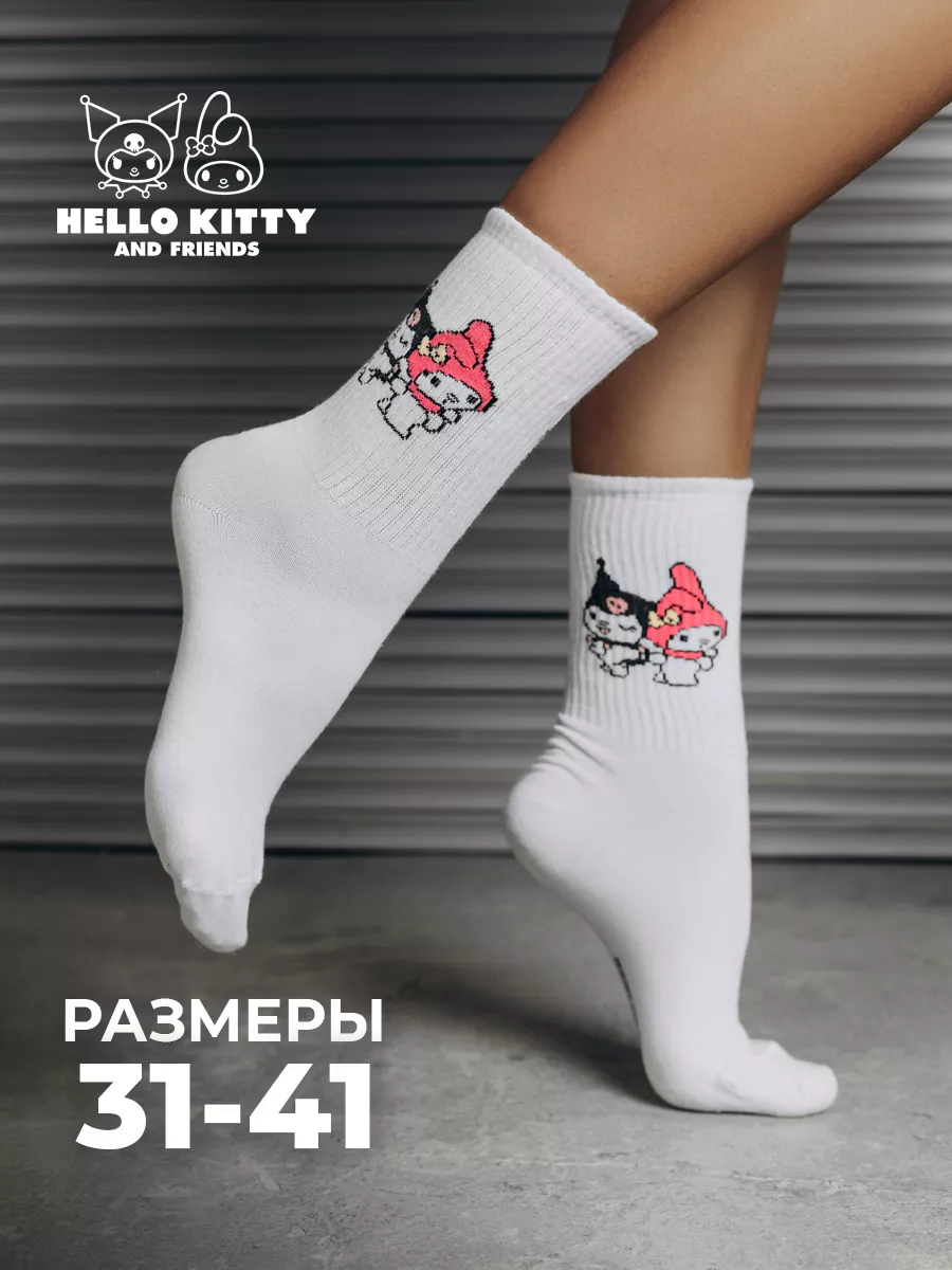 Носки женские белые высокие с принтом аниме y2k Hello Kitty 154142794  купить за 218 ₽ в интернет-магазине Wildberries