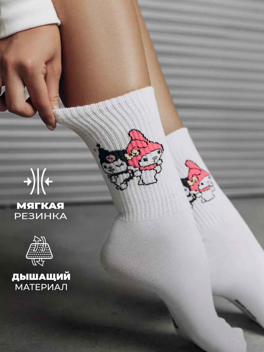 Носки женские белые высокие с принтом аниме y2k Hello Kitty 154142794  купить за 218 ₽ в интернет-магазине Wildberries