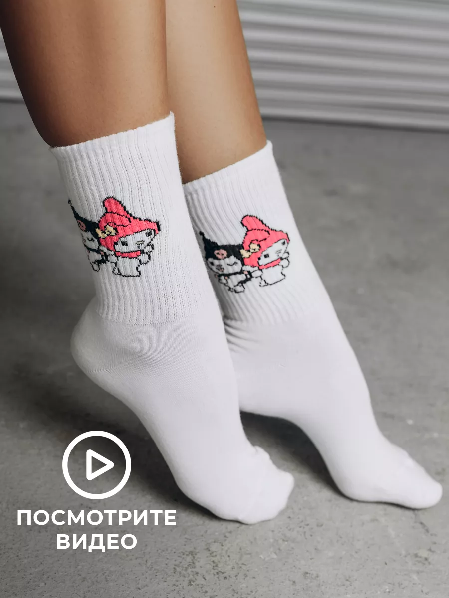 Носки женские белые высокие с принтом аниме y2k Hello Kitty 154142794  купить за 218 ₽ в интернет-магазине Wildberries