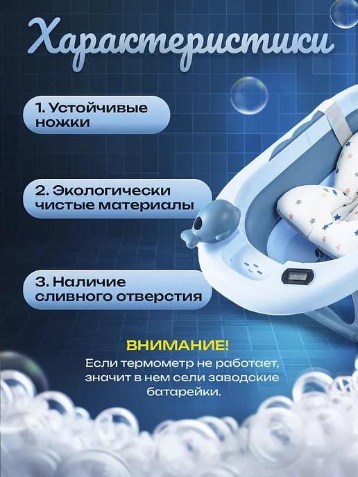 Bombitto KIDS Детская ванночка для купания новорожденных складная, синий, фото 3