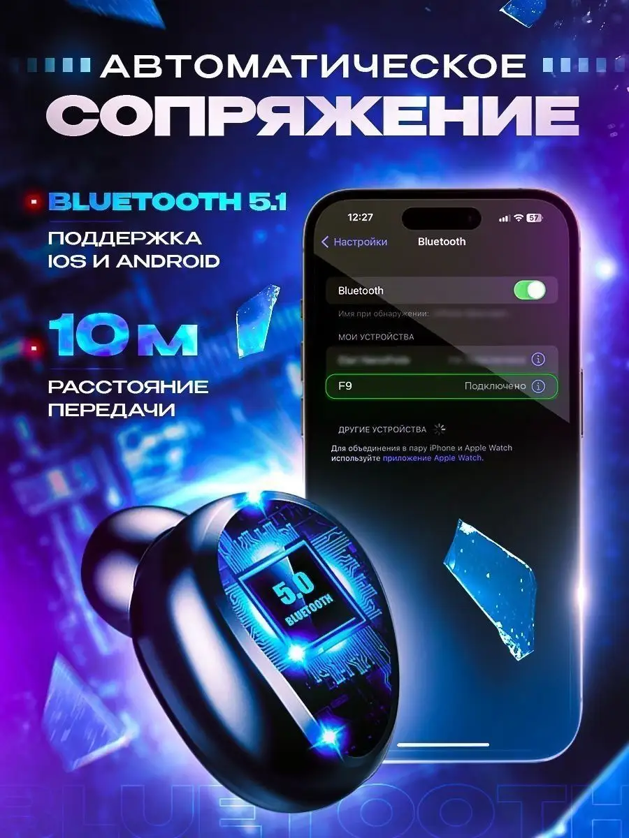 Беспроводные наушники / F9 infinix 154228650 купить за 3 402 ₽ в  интернет-магазине Wildberries