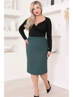 Юбка на резинке трикотажная зеленая 52+ plus size 154405351 купить за 1 199 ₽ в интернет-магазине Wildberries