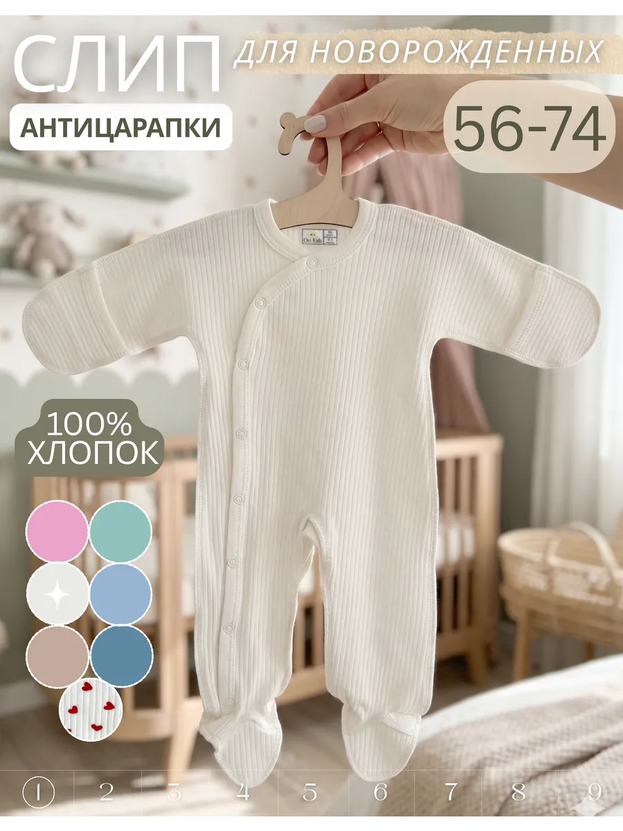 Слип для новорожденных на лето на кнопках хлопковый нарядный