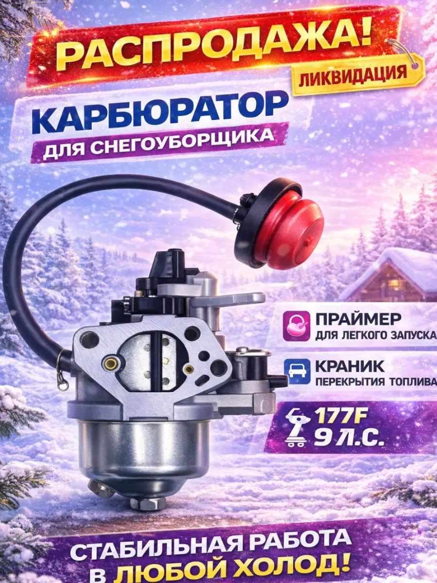 Карбюратор для снегоуборщика с двигателем 177F Huter SGC 8,0
