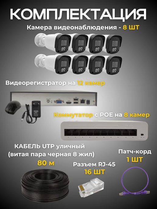 Ucam Готовый комплект IP видеонаблюдения 8 POE камер 2MP, белый, фото 2