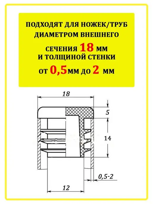 Vektor+ Заглушка мебельная для трубы и ножки стула 16 мм, черный, 4 шт, фото 3