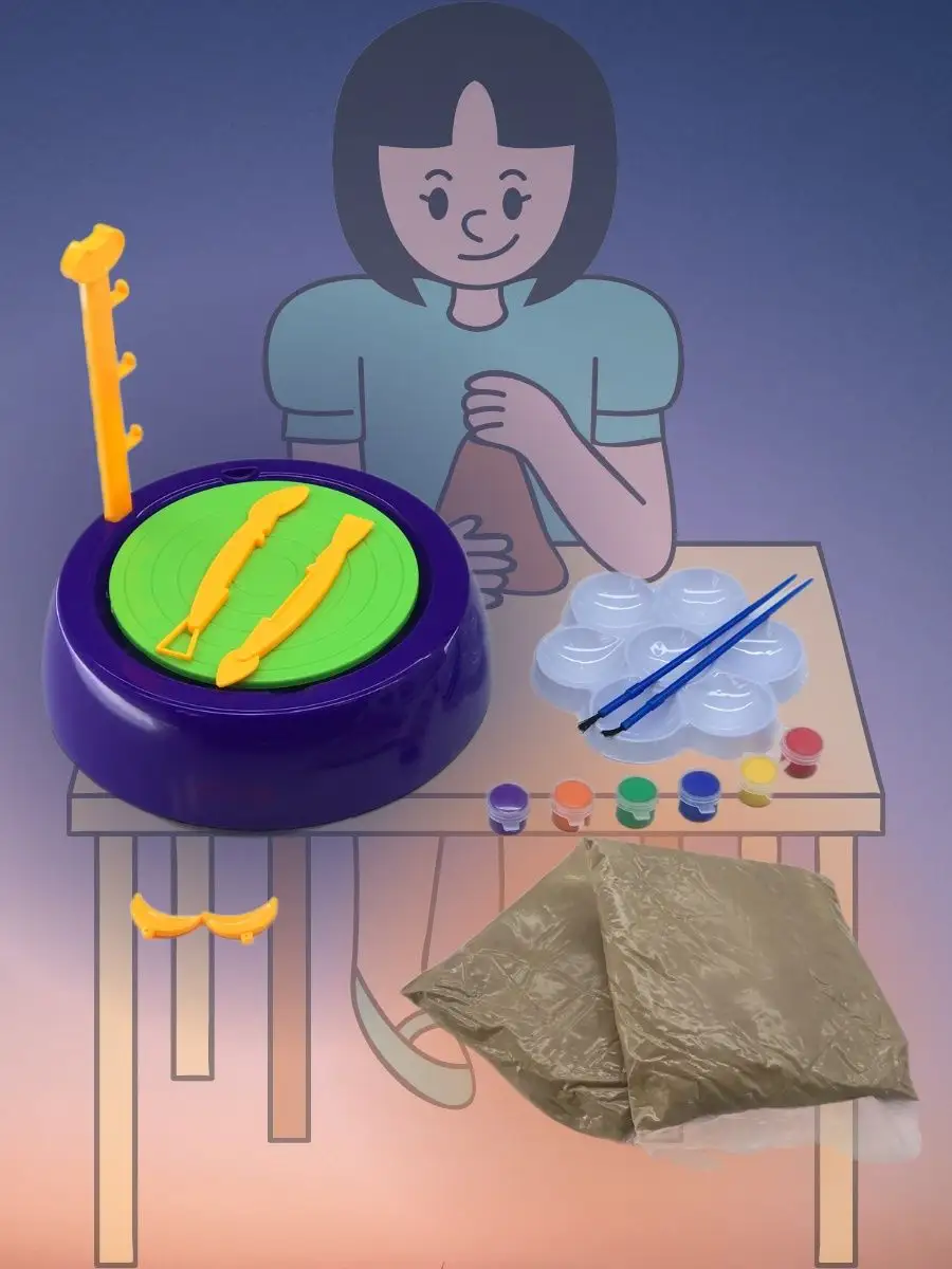 JuLam Clay Wheel Craft Painting Kit Kids Pottery Wheel Machine Toy Set 