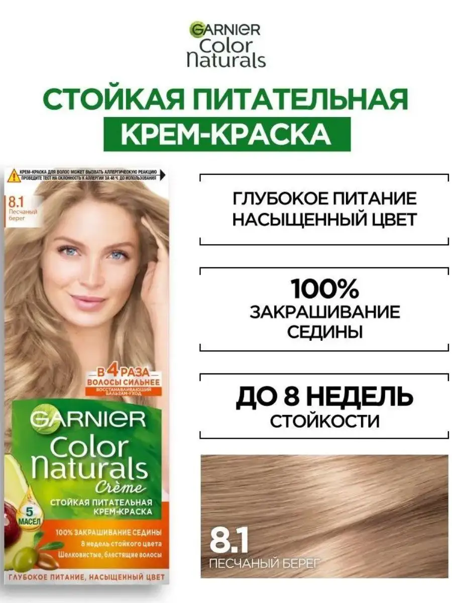 Стойкая крем-краска для волос 8.1 Песчаный берег 2шт Garnier 154683816  купить в интернет-магазине Wildberries