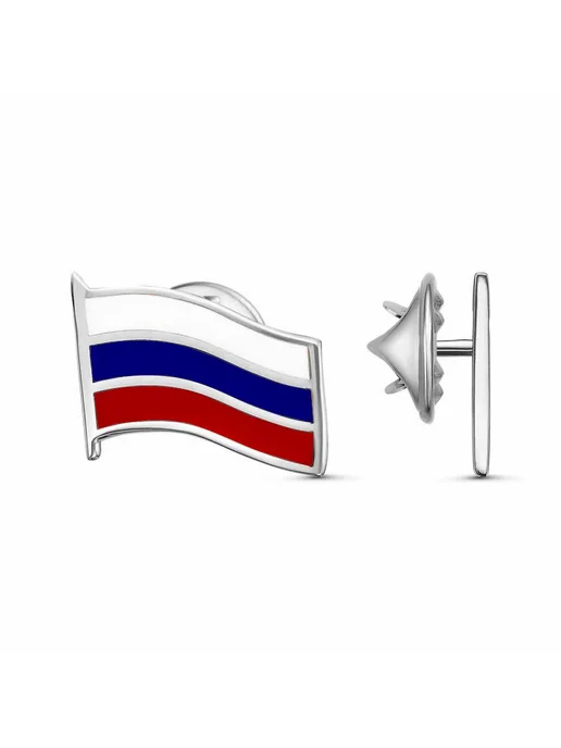 Красная Пресня Значок из серебра на лацкан пиджака флаг России, серебристый, фото 2