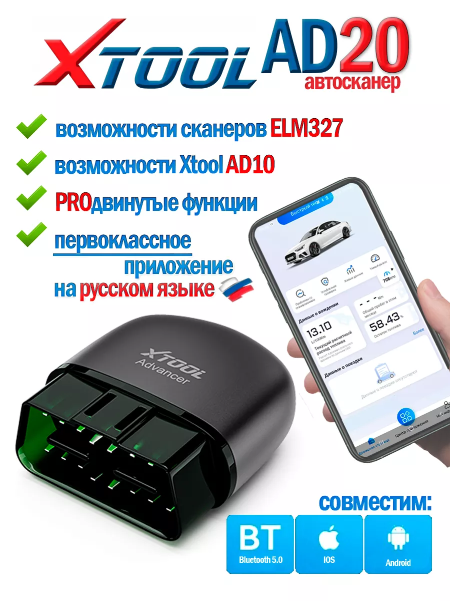 Сканер AD20 автомобильный диагностический OBD2 XTOOL 154789633 купить за 2  520 ₽ в интернет-магазине Wildberries