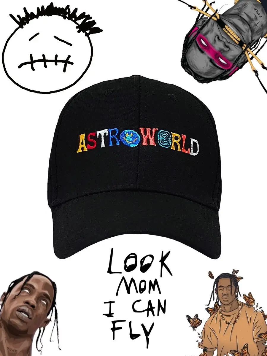 Бейсболка Astroworld Travis Scott Бейсболка женская и мужская летняя кепка  черная 154896429 купить за 543 ₽ в интернет-магазине Wildberries