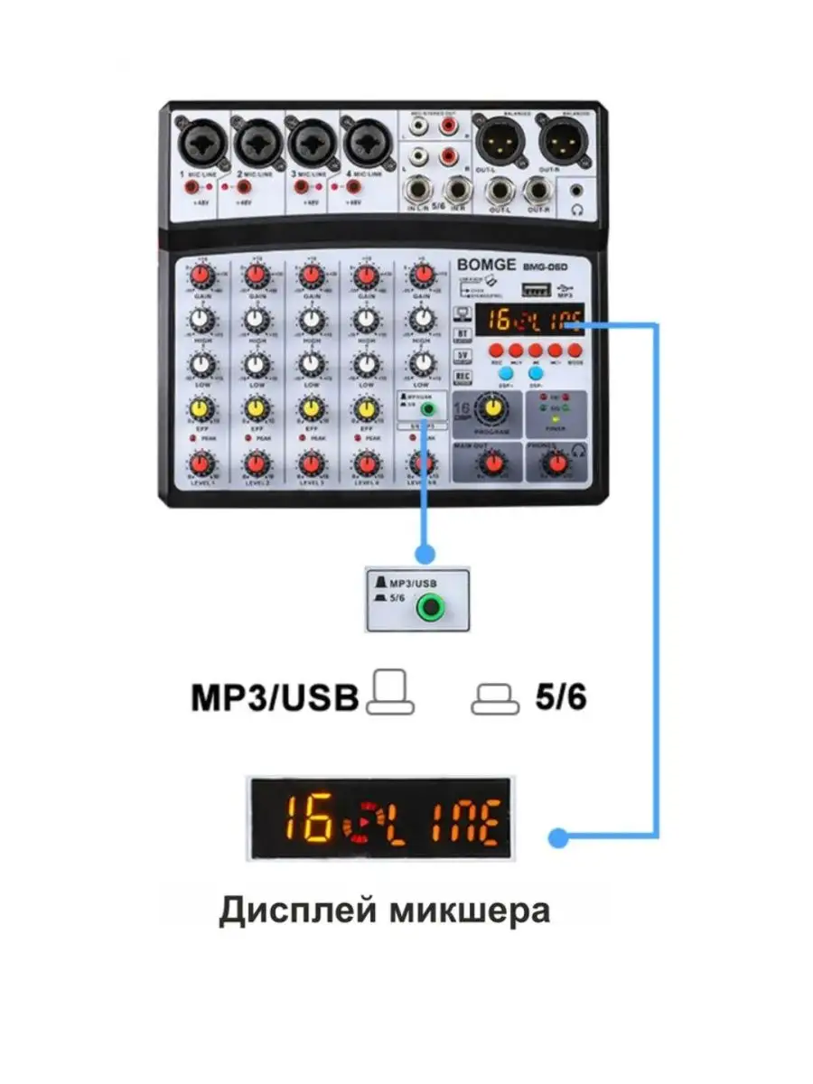 6-канальный Профессиональный микшерный пульт 9V.ru 154943485 купить в  интернет-магазине Wildberries