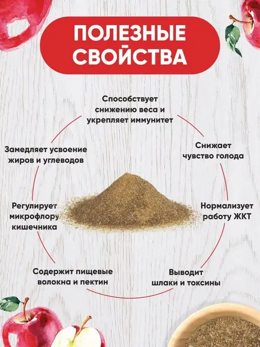 Живые листья Клетчатка яблочная детокс для похудения и очищения 270 г, 270 г, фото 2