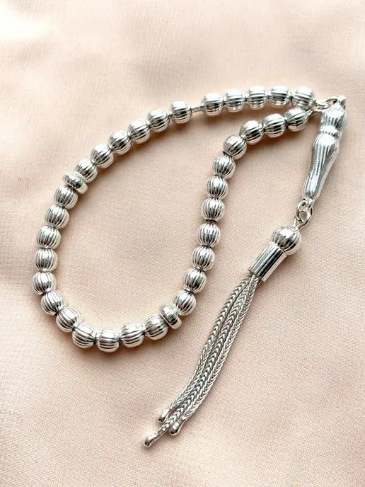 Manzhova Jewelry Серебряные четки для мусульман 33 бусины тасбих Кубачи 925, серебристый, фото 5