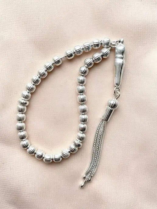 Manzhova Jewelry Серебряные четки для мусульман 33 бусины тасбих Кубачи 925, серебристый, фото 6