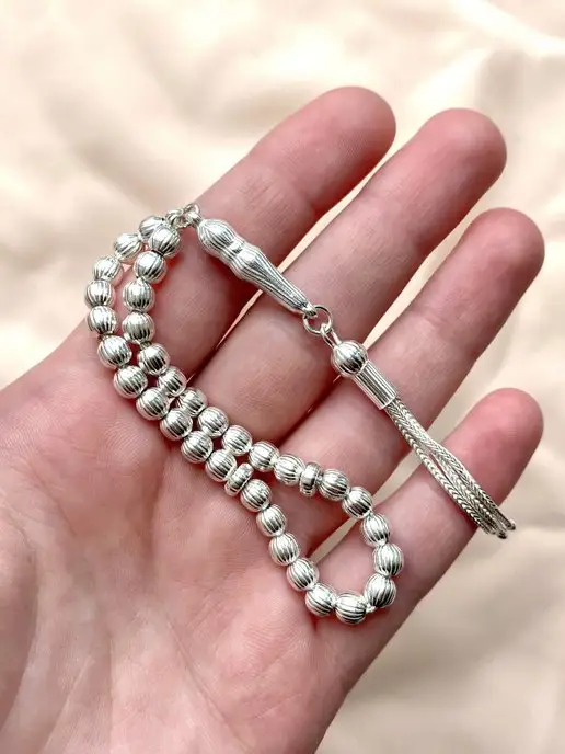 Manzhova Jewelry Серебряные четки для мусульман 33 бусины тасбих Кубачи 925, серебристый, фото 7