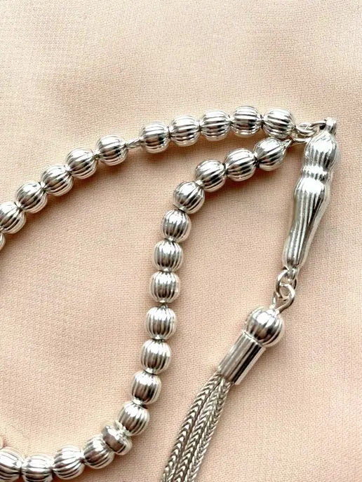 Manzhova Jewelry Серебряные четки для мусульман 33 бусины тасбих Кубачи 925, серебристый, фото 8