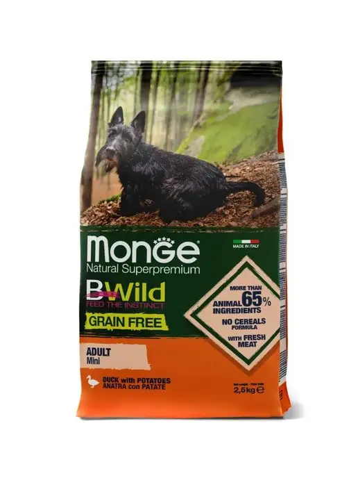 Сухой корм MONGE Bwild для собак, взрослые, мелкие, утка, 2,5 кг, фото 5