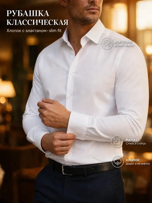 Рубашка с длинным рукавом классическая белая
