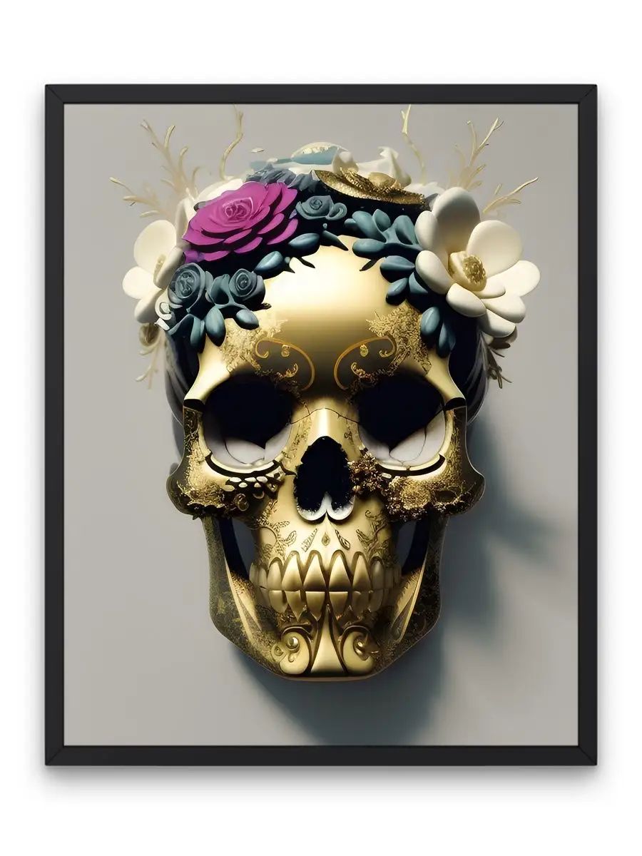О! Мой Постер Постер для декора красивый череп и цветы арт