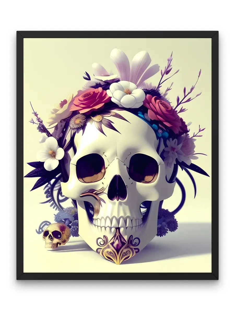 Плакат для декора интерьера красивый череп и цветы арт О! Мой Постер  155303169 купить за 407 ₽ в интернет-магазине Wildberries