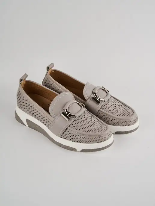 SANDWAY Мокасины летние кожаные на платформе, серый, фото 2