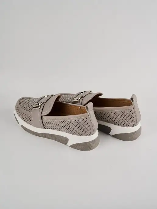 SANDWAY Мокасины летние кожаные на платформе, серый, фото 3