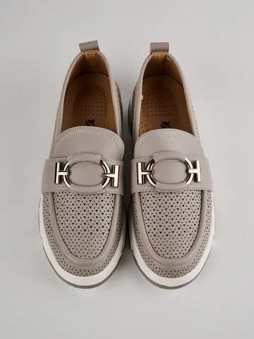 SANDWAY Мокасины летние кожаные на платформе, серый, фото 4