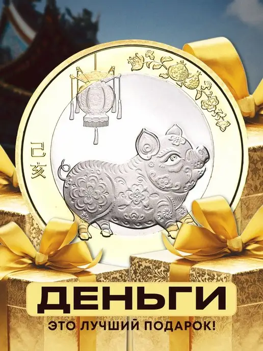Монетный дискаунтер Коллекционная монета 10 юаней Китай Год Свиньи 2019, вариант, фото 8