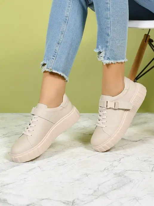 Geronea Shoes Кеды натуральная кожа на платформе, бежевый
