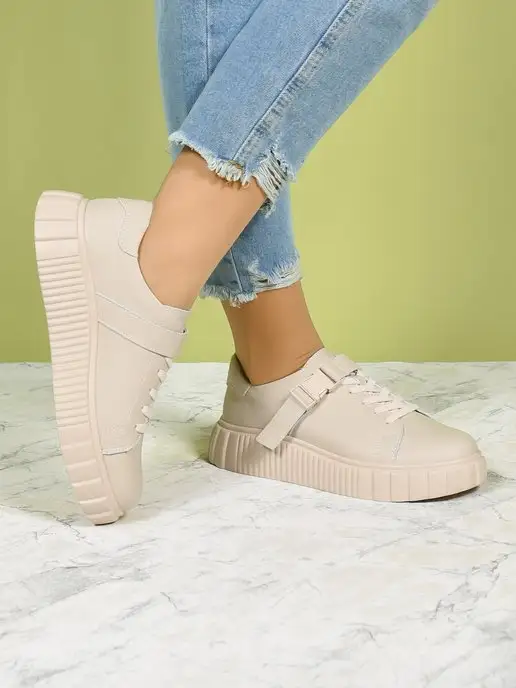 Geronea Shoes Кеды натуральная кожа на платформе, бежевый, фото 2